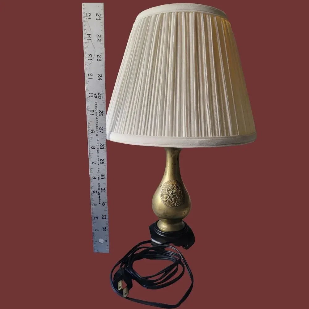 Vintage 1950s Chinoiserie Brass Dragon Baluster Vase Boudoir Lamp